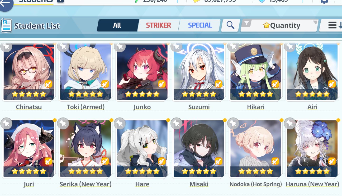 Conta Blue Archive End-Game | 208 Alunas