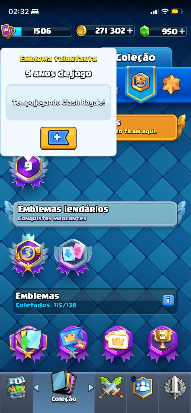 Conta Clash Royale 9 anos | 9.898 troféus | Arena 24 | Coleção avançada
