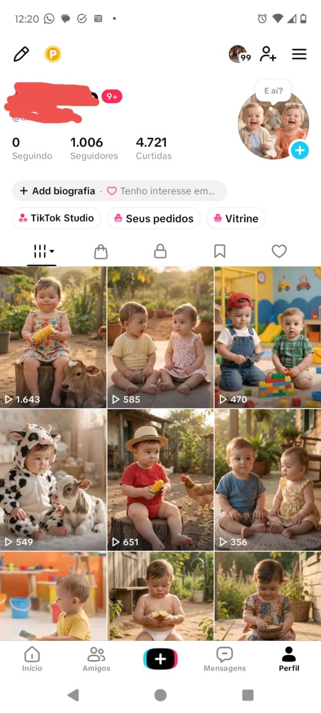 Conta do Tik Tok com Shop ativo + Live Studio Ativo com 1K de Seguidores