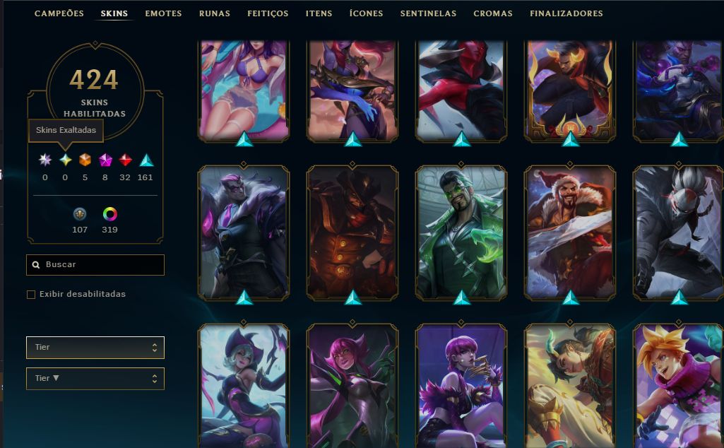 Conta lol main sup peel 400+ skins + TFT (vava com 1 skin de loja e passes)