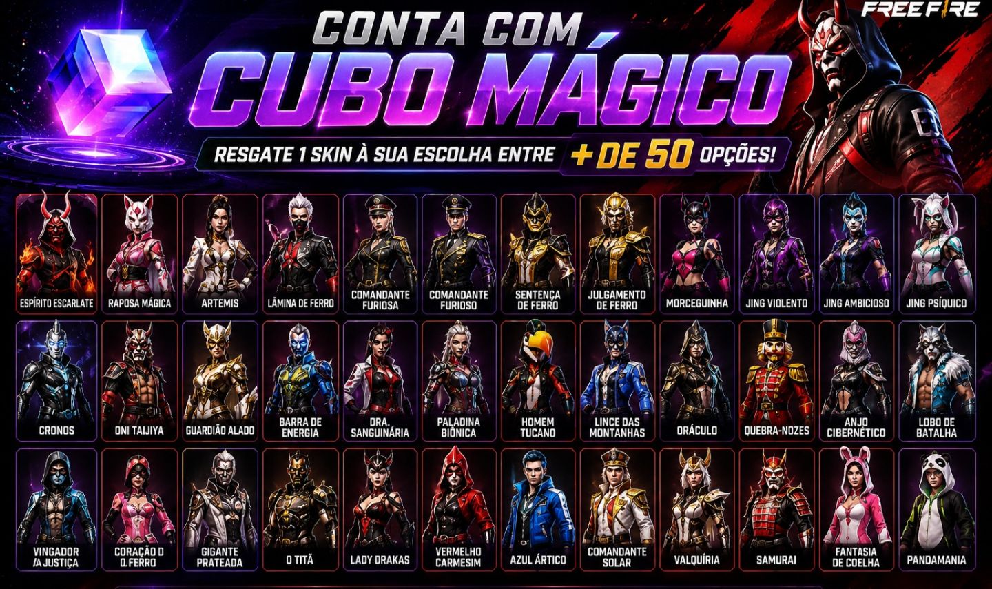 Promoçâo Contas Free Fire com ( CUBO MAGICO )