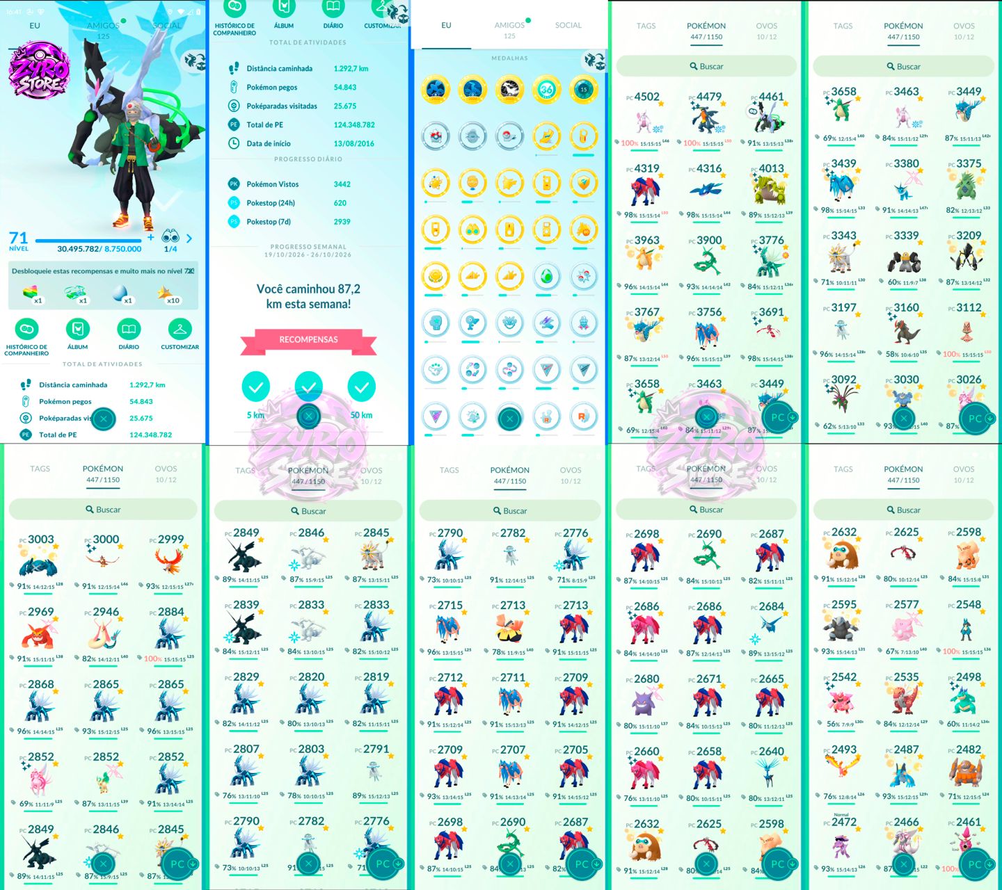 CONTA POKÉMON GO LVL 71 | 238 LENDÁRIOS | 101 SHINYS | 30 FUNDOS | 50 HUNDOS | 7