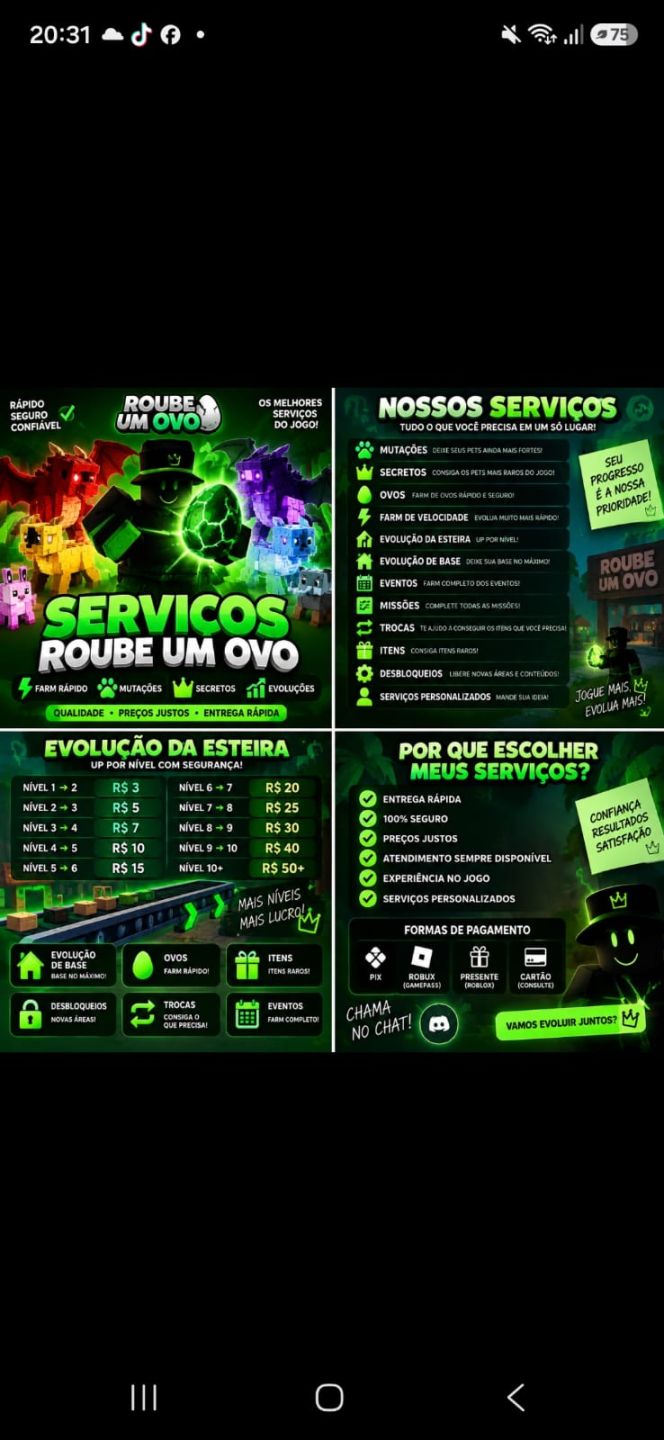 SERVIÇOS ROUBE UM OVO | PETS + ETERNALS + SECRETOS + EVOLUÇÃO + FARM RÁPido