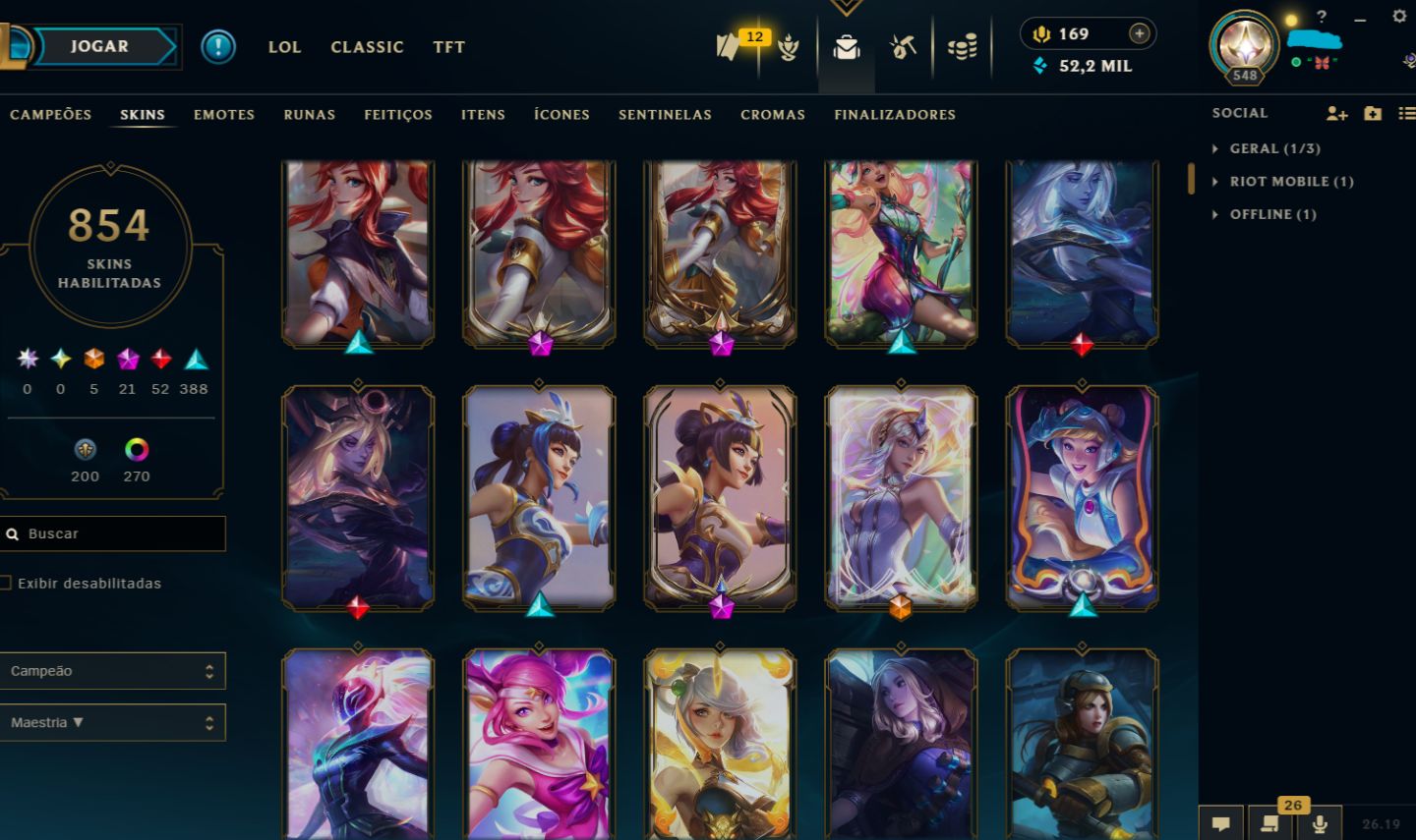 CONTA LEAGUE OF LEGENDS MAIN SUPORTE/FADINHA COM 860 SKINS NO ELO MESTRE 500+