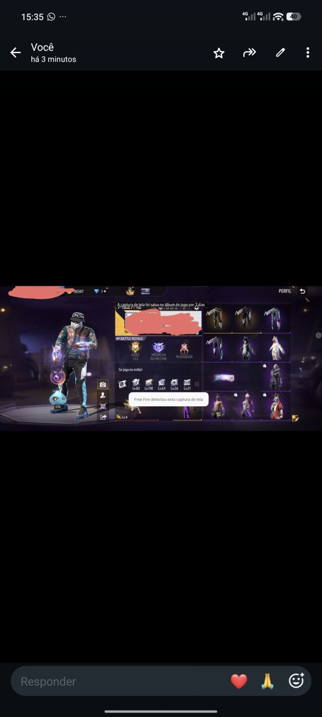 Conta de fre fre com várias skins de armas atribuídas