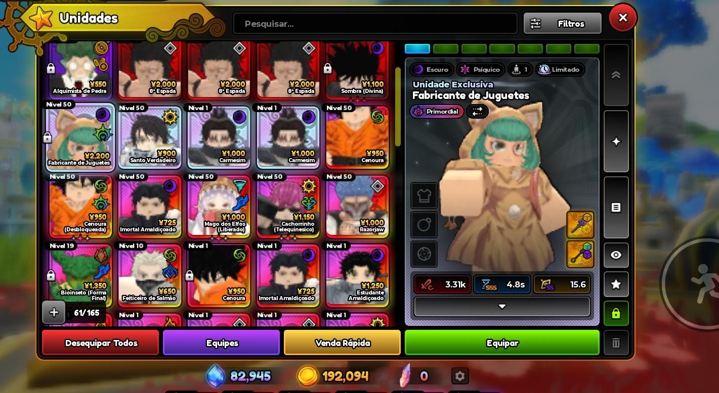 CONTA ANIME EXPEDIÇÃO COM TIME UNBAUND E ROBUX GASTOS (personagem de torneio)