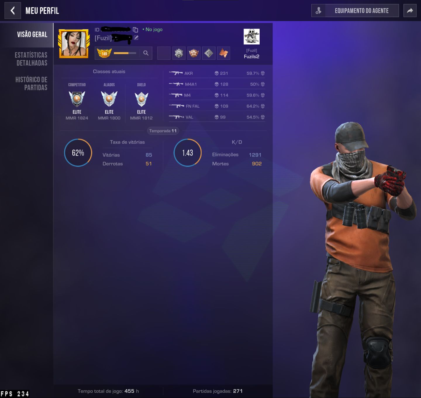 Conta standoff2 com muitas skins avaliada em mais 17k gold