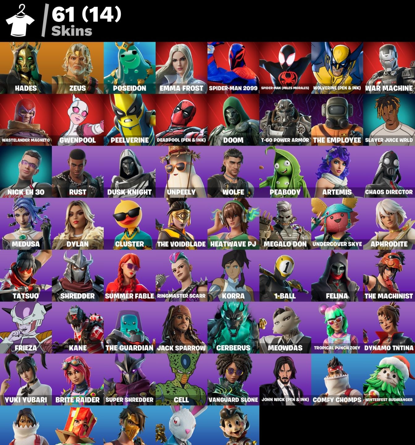 Conta Fortnite 61 SKINS/ MARVEL/SPIDER-MAN MILES MORALES & 2009/ NICK E 30