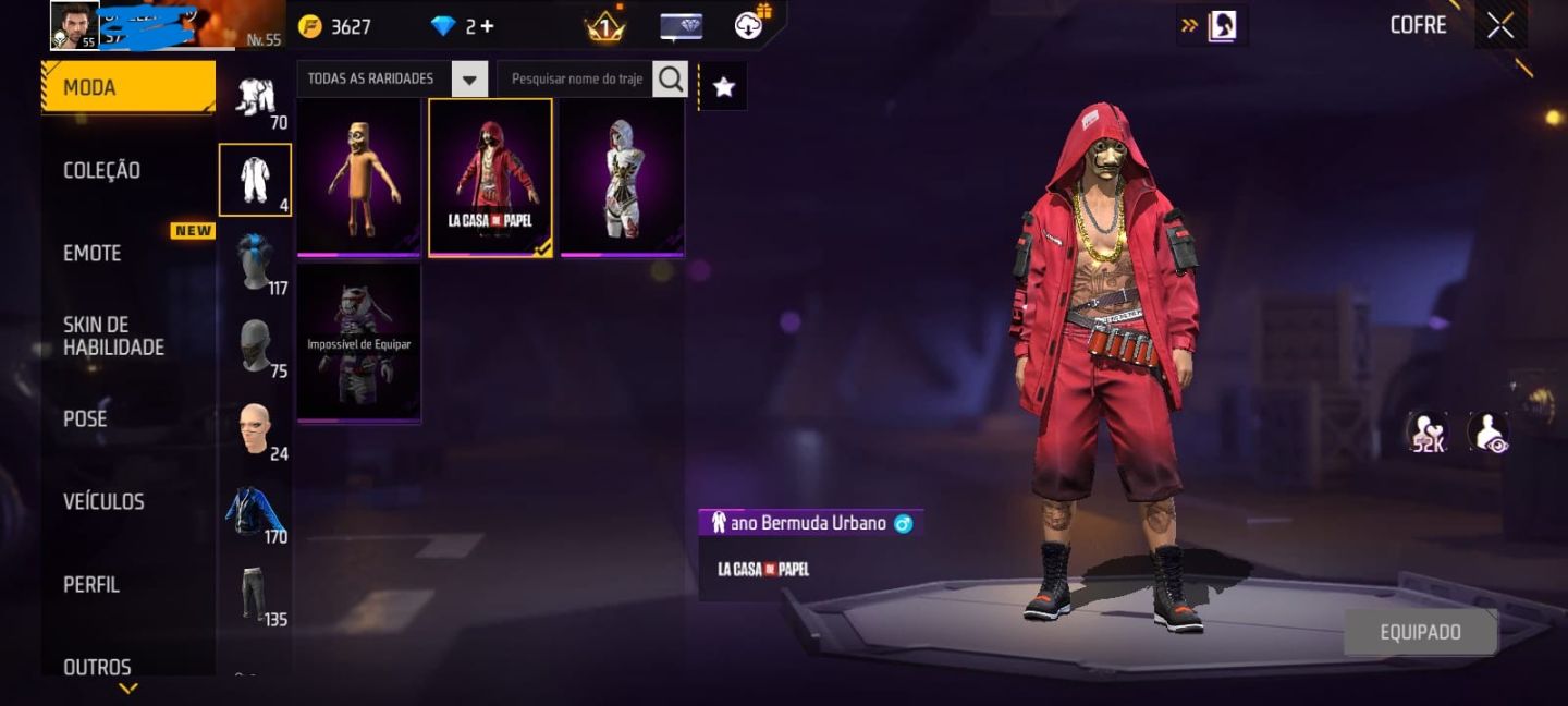 CONTA DE FF MASCULINA E FEMININA COM 6 ANOS + SKINS DE EVENTOS E SKINS RARAS
