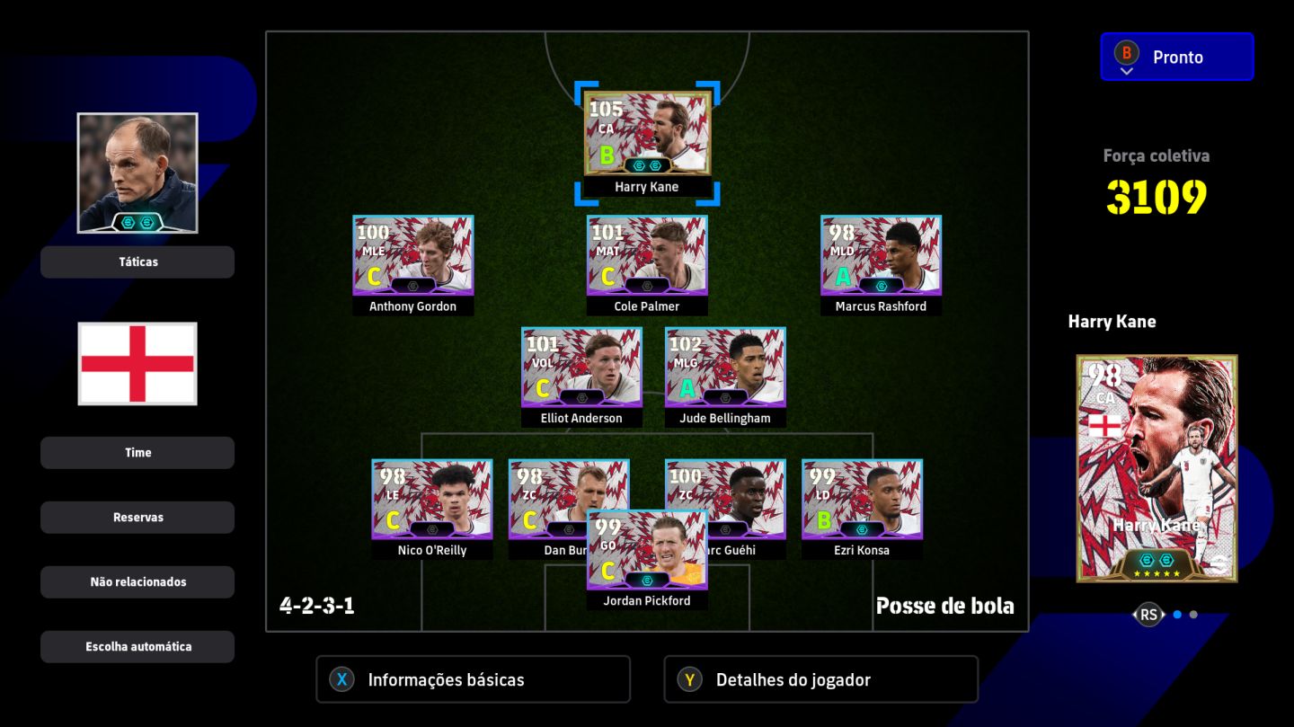 Conta Efootbal - Time Master 5 - (Xbox/pc) Elenco da Inglaterra Completo!!!