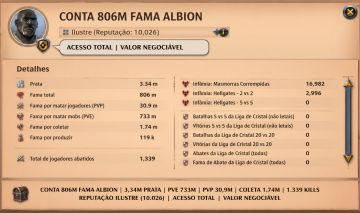 CONTA ALBION 800M DE FAMA + COLETA T8 + 100M DE BAU