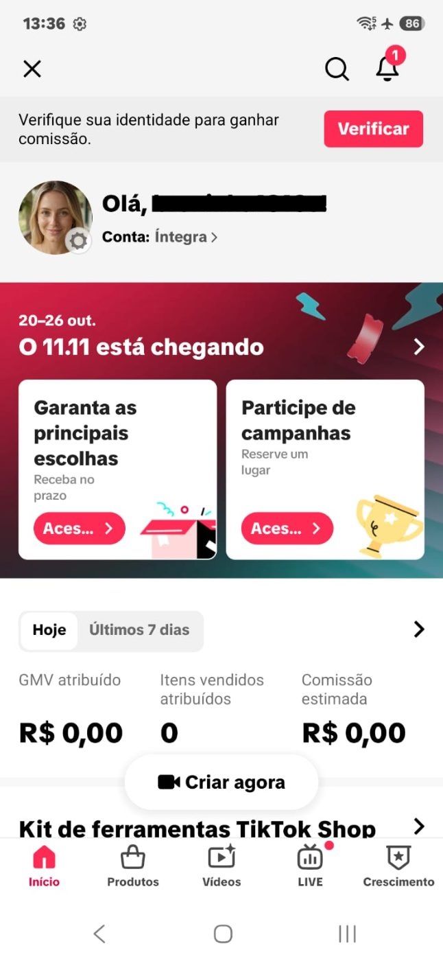 CONTA DO TIKTOK COM SHOP ATIVO +1,6K SEGUIDORES, LIVES ATIVAS (ENGAJAMENTO REAL)