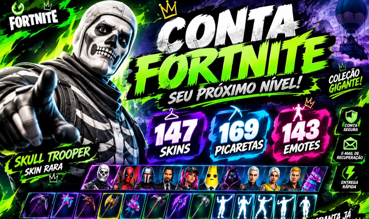 CONTA FORTNITE COM 147 SKINS + 169 PICARETAS + 143 EMOTES | COLEÇÃO GIGANTE!