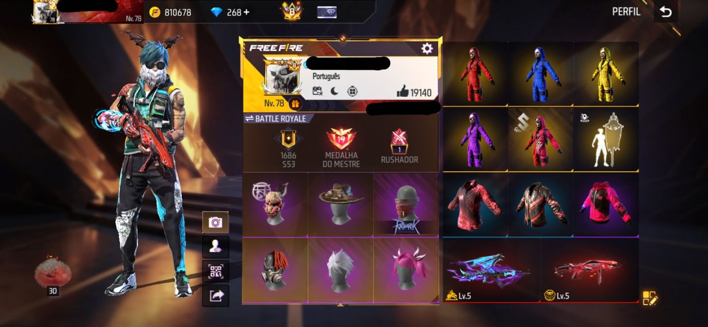 Conta Free Fire com Primeiro Terceiro Setimo Passe Ragnarok Mestre S6 S7 Prime 8