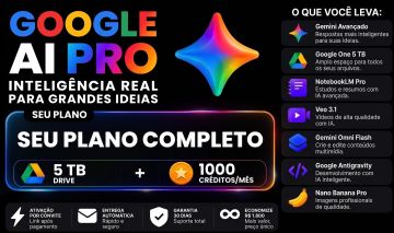 Google Gemini IA Pro | 18k Créditos + 5Tb + Veo 3.1 + Flow + Omni + Antigravity