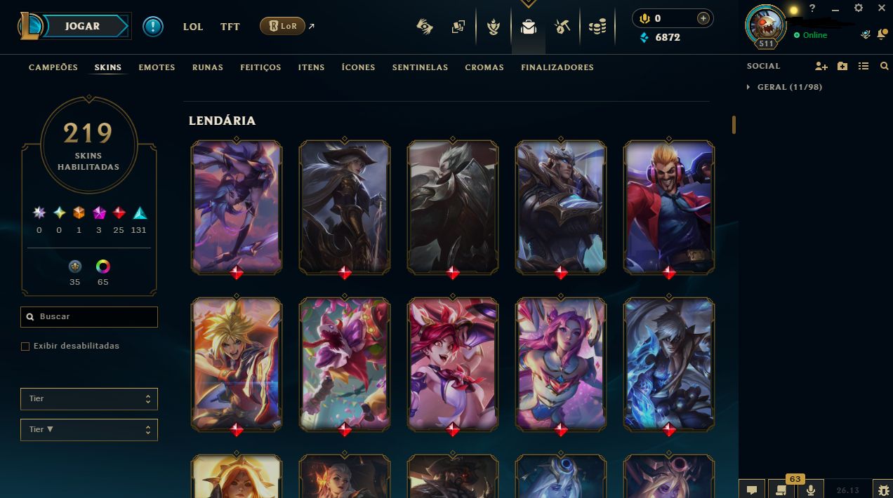 Conta riot com (LoL 219 skins) e (valorant conta criada ep1 ato1)