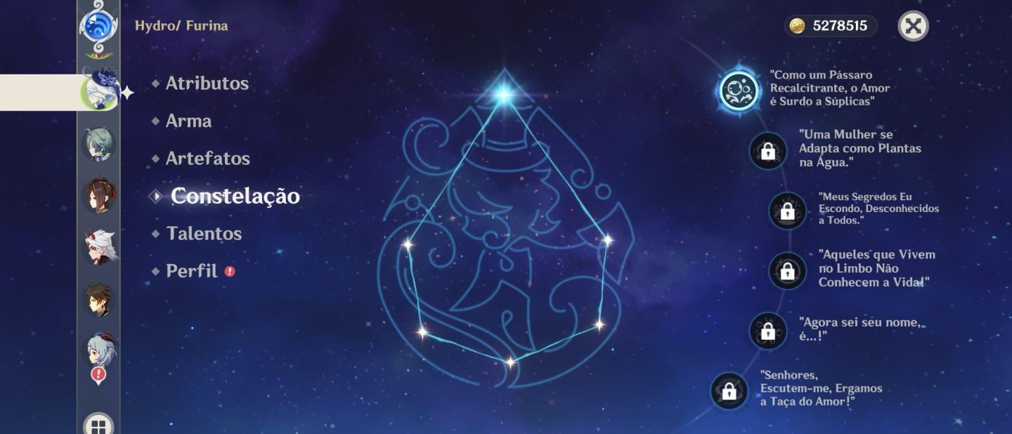 End game, Conta de 2020, Raiden c2 + bis, Furina c1 + bis, lohen, durin, columbi