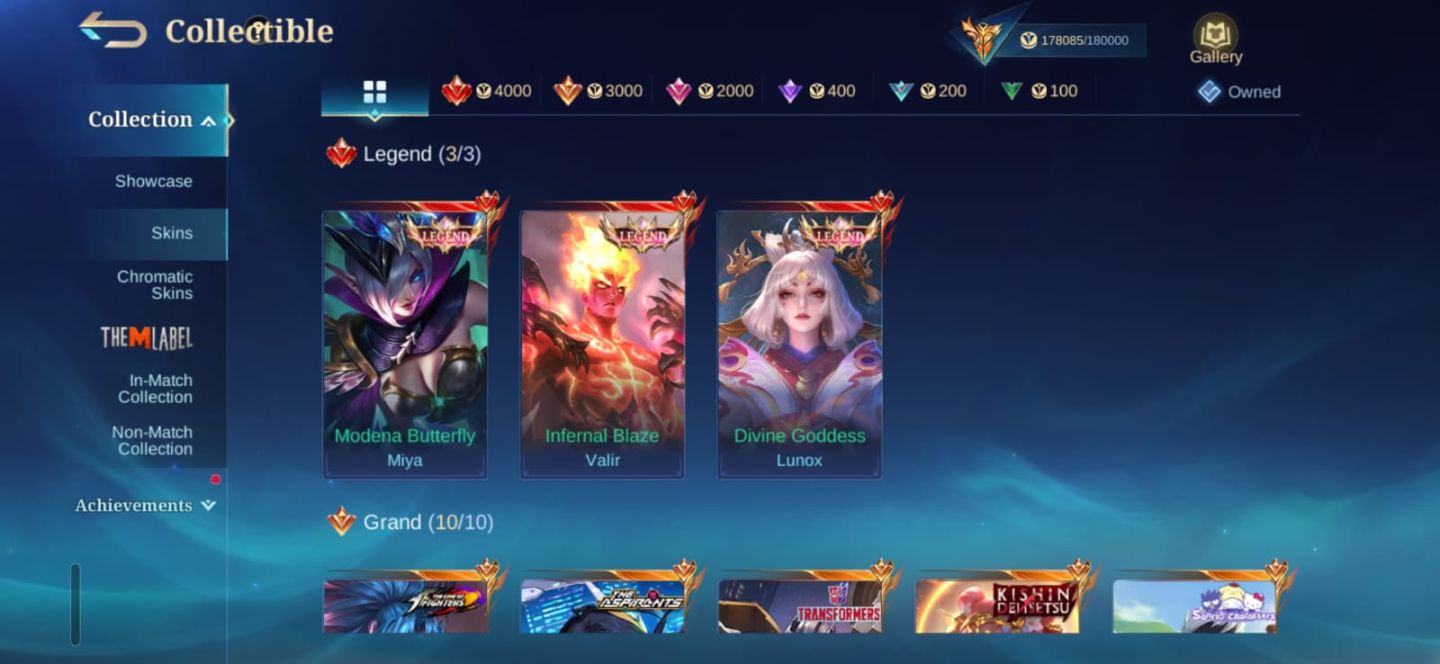 MLBB MEGA COLECIONADOR 5 | SKINS LEGEND | CONTA RARA E EXCLUSIVA