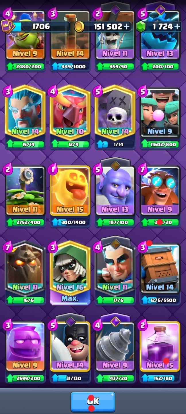 Conta Clash Royale Cartas nível 16 e 15 Nível 1705 14000 Troféus