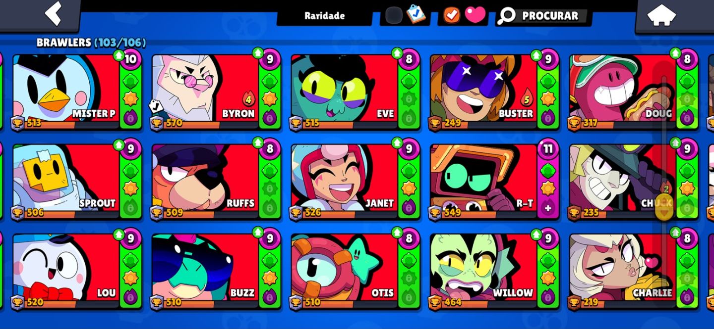 CONTA BRAWSTARS 103 BRAWLERS, 56K DE TROFÉU, 300+ GEMAS, ANTIGA COM SKINS RARAS