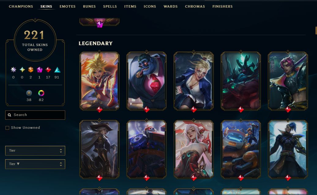 CONTA LOL 221 skins, 2 ultimates (DJ Sona e Ezreal Pulsefire) e 17 lendarias