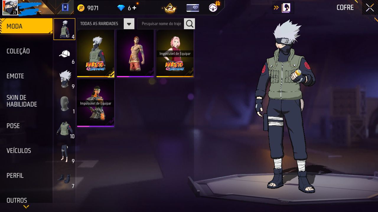 CONTA FREE FIRE PLATINA SKIN KAKASHI E SAKURA
