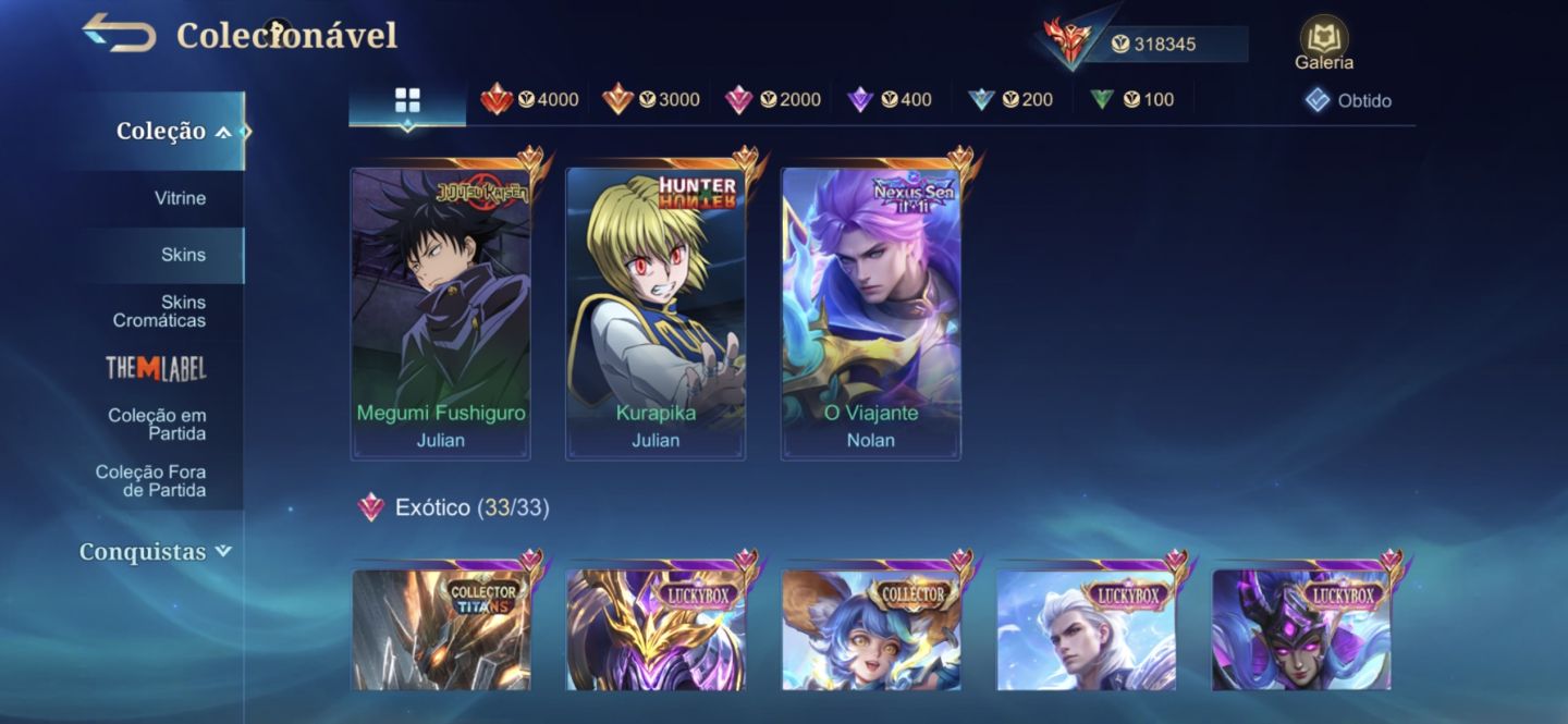 ACC EX-IMORTAL COM MUITAS SKINS MÓBILE LEGENDS