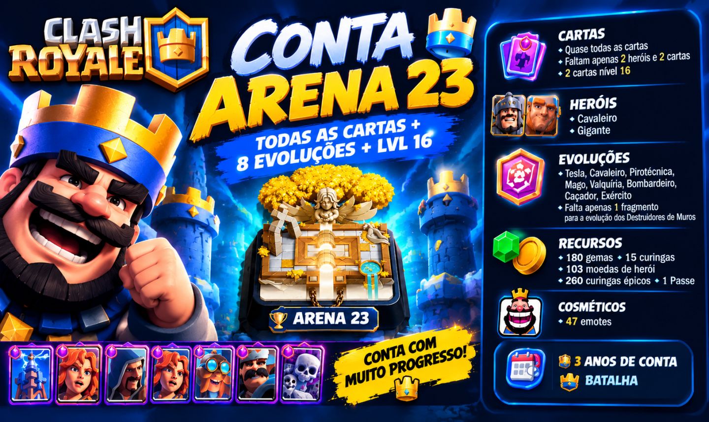 CONTA ARENA 23! TODAS AS CARTAS + 8 EVOLUÇÕES + LVL 16