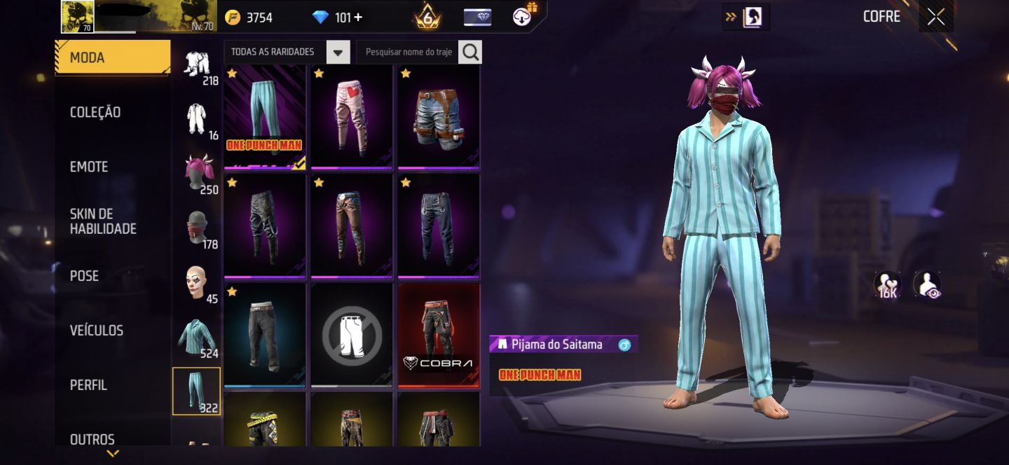 CONTA DE FREE FIRE GEMADA NÍVEL 70 COM RAGNAROK, ANGELICAL e MANDELA