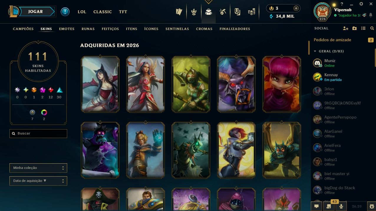 CONTA SMURFF 15 ANOS / NV 278 / 111 SKINS + EMOJIS + SENTINELAS