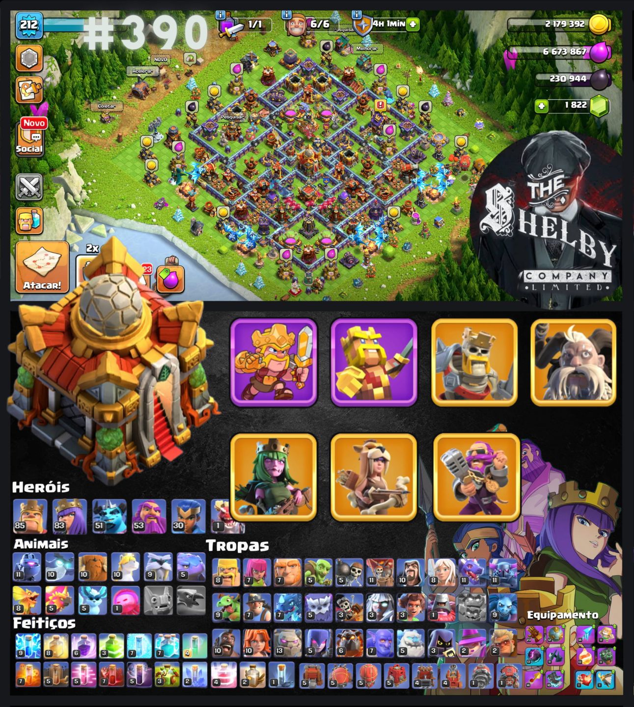 Contas de Clash of clans CV 13, 14, 15, 16, 17, 18 Com Várias Skins e Paisagens.