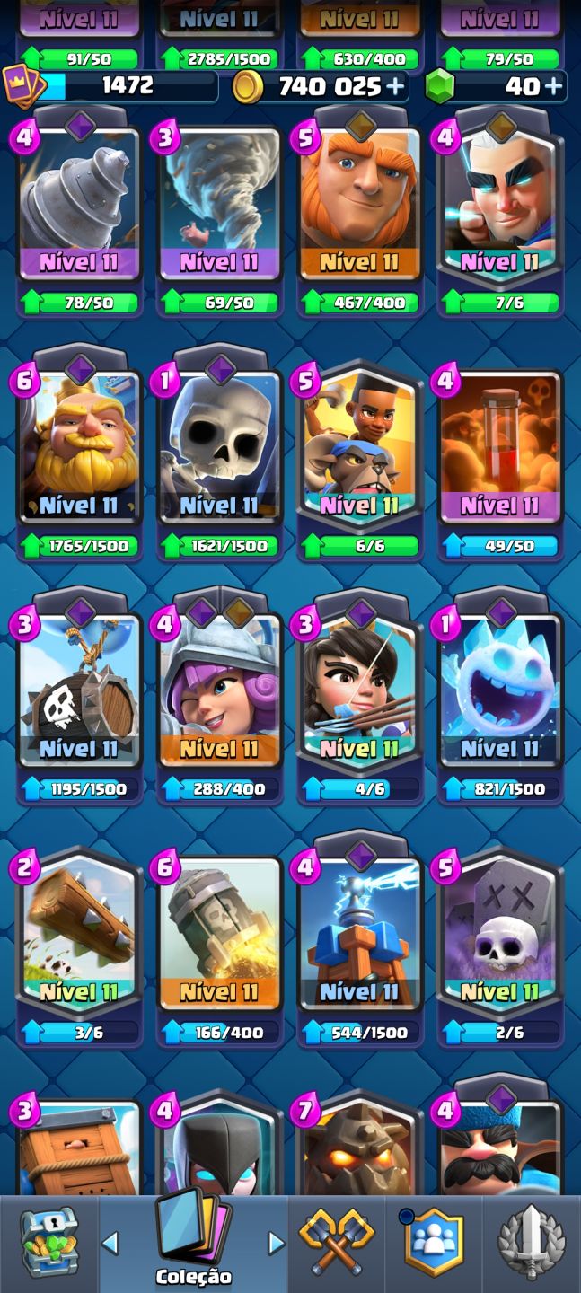 ACC CR NVl 15 DECK FUL 4 HERÓIS 13 EVOLUÇÕES 8 ANOS CARTAS NVL 16 TROFÉUS 11661
