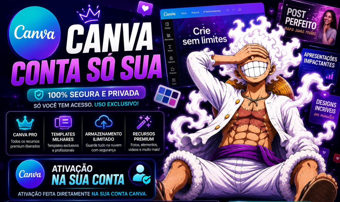 2 CONVITES CANVA PRO OU CONTA EQUIPE + ENTREGA AUTOMATICA - DURAÇÃO DE 30 DIAS