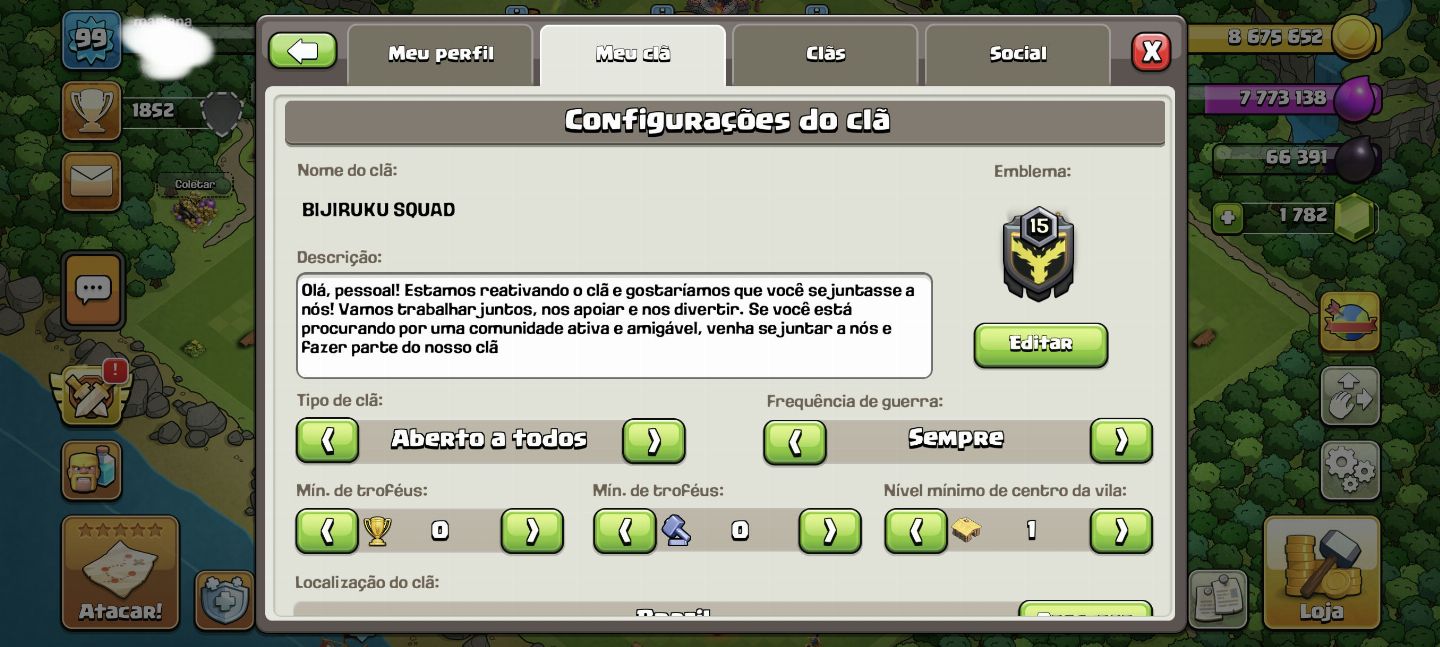 CLÃ DE CLASH OF CLANS NÍVEL 15
