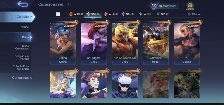 Conta com iori, leona, k dash, selena, alpha