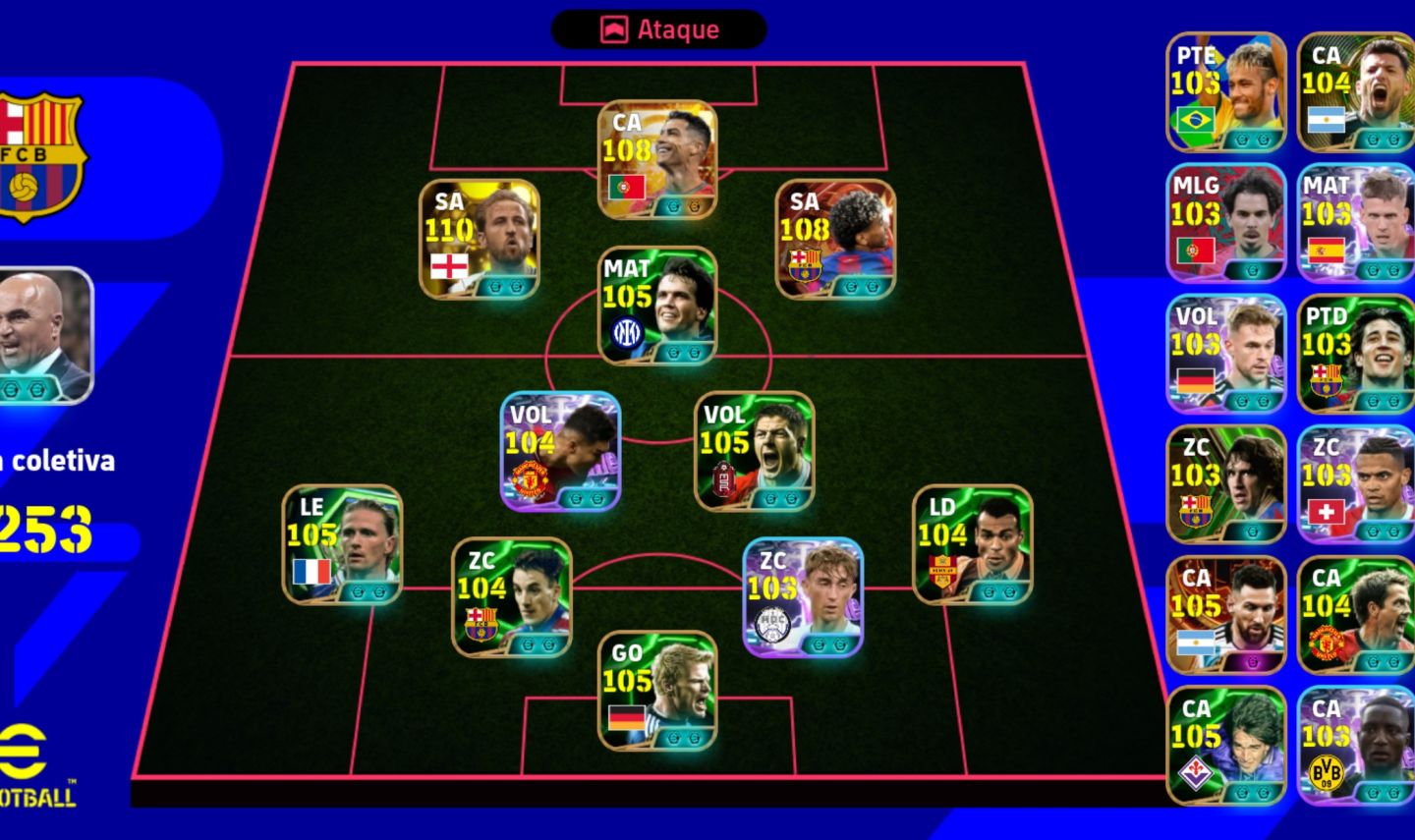 Conta efootball novo Harry Kane, CR7 big time, Yamal big time e Messi big time