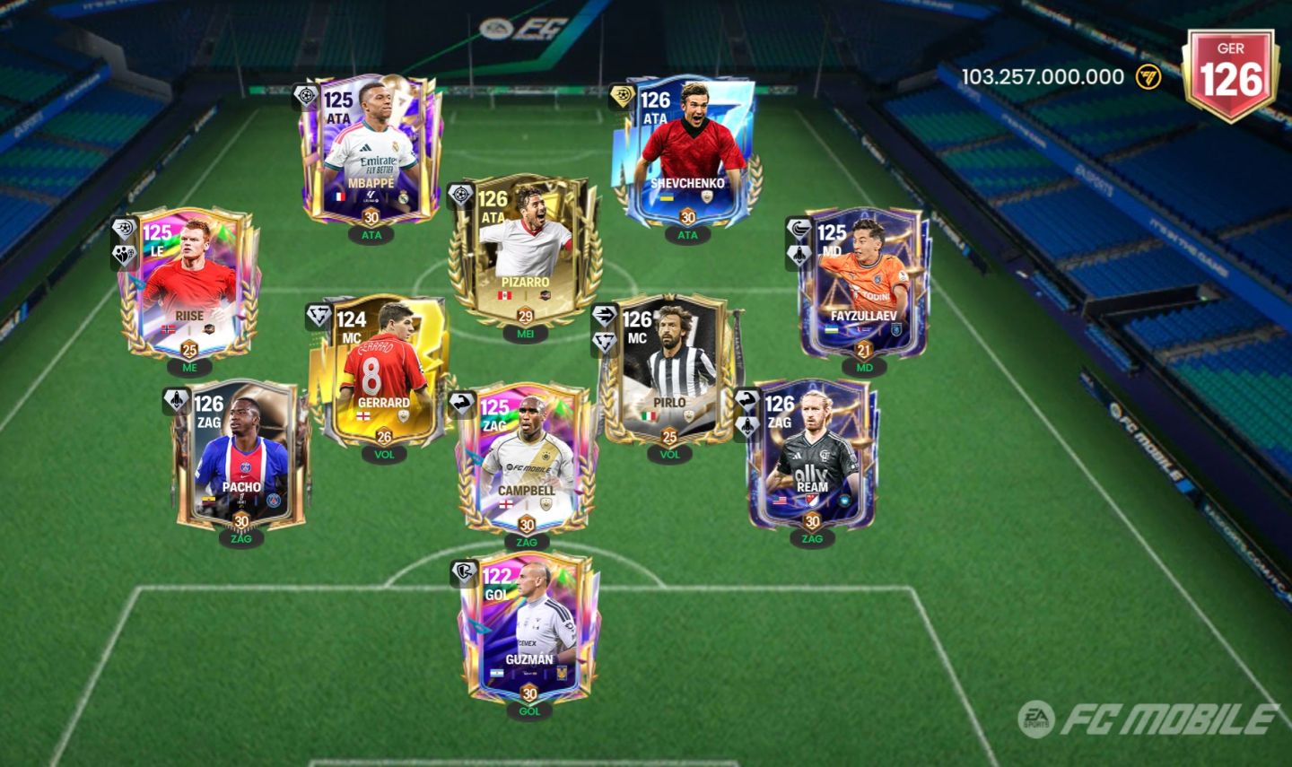 CONTA EA SPORTS FC MOBILE | GER 126 | VALOR DE 103,2 BI | ESQUEMA TÁTICO 3-5-2