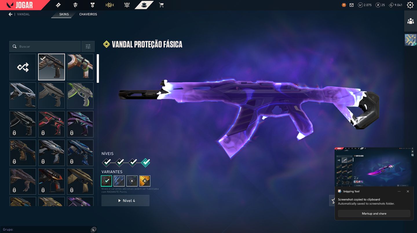 Conta valorant com skins e 2075 vp points