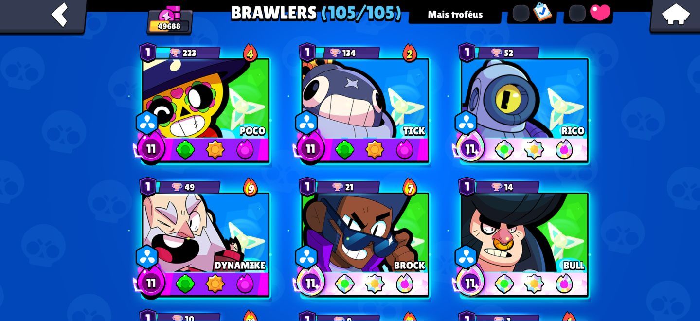 Conta de 2020 com Skins raríssimas do BrawlStars