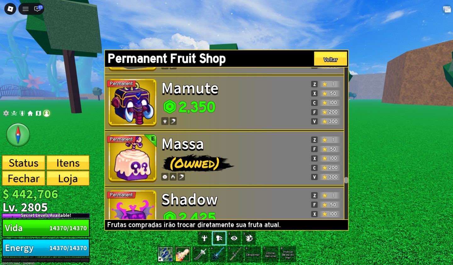 CONTA DE BLOX FRUITS COM FRUTAS PERM