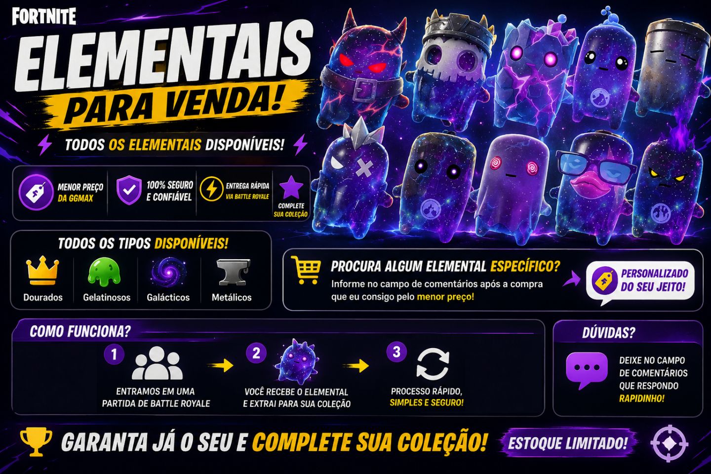 TODOS NOVOS ELEMENTAIS, TODOS ELEMENTAIS FORTNITE BATTLE ROYALE