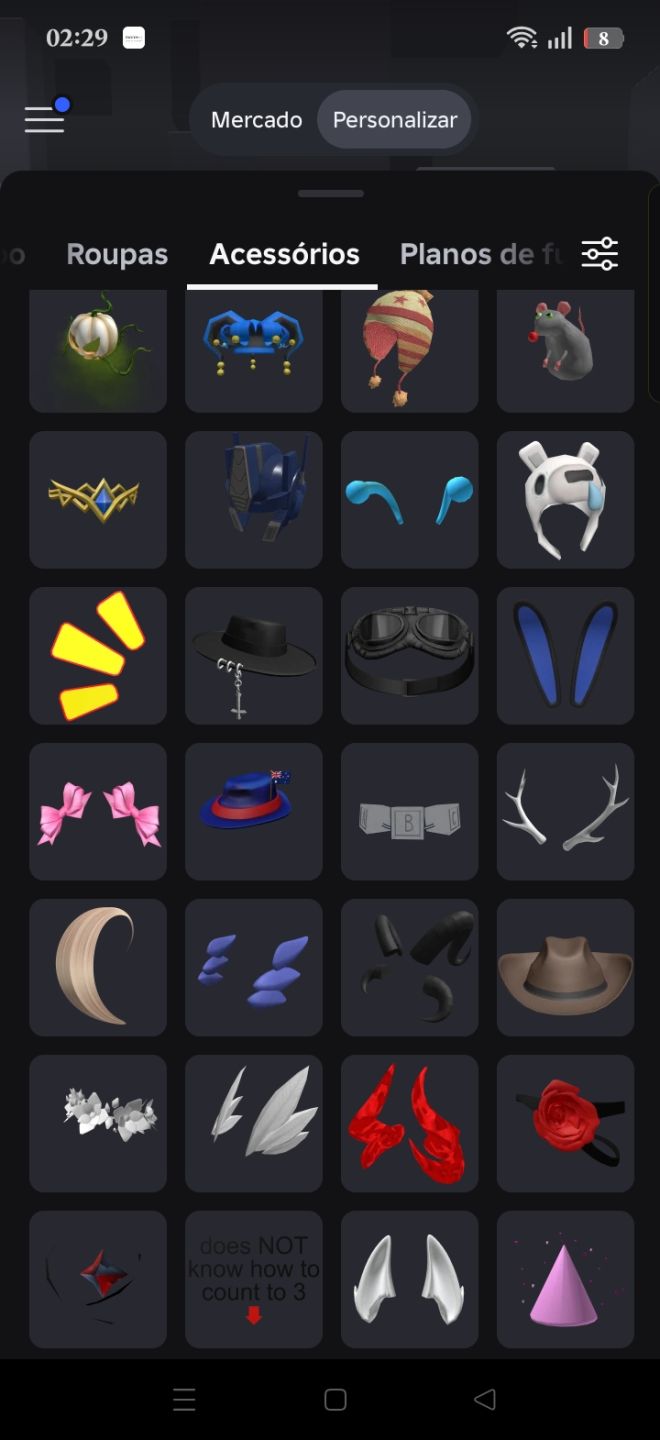 Conta de roblox boa, com bastante item e quase 500 robux