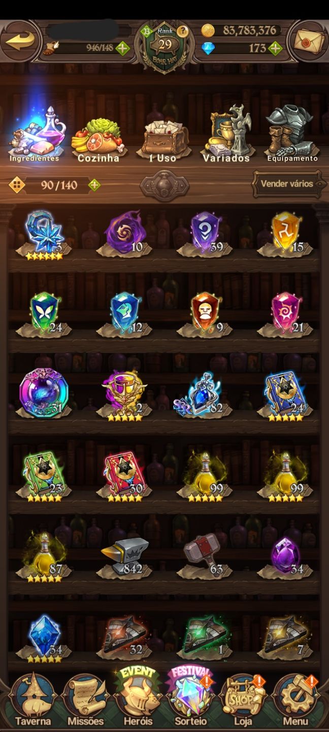 Conta nova de 7ds nivel 29 com novo personagems Odin Superpoderoso!!!