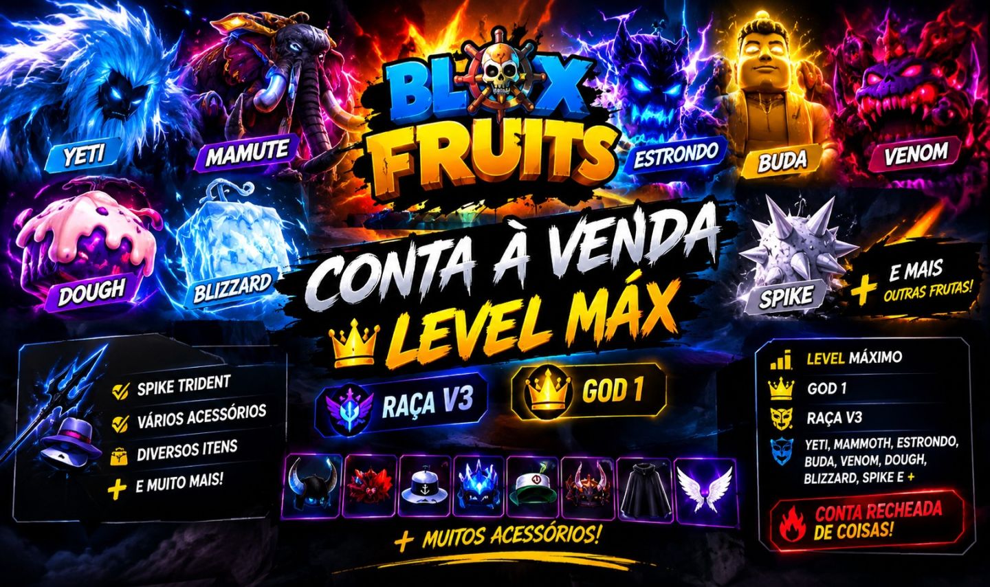 (PROMOÇÃO)BLOX FRUITS | LVL MAX + GOD HUMAN + FRUTAS MITICAS E MAIS