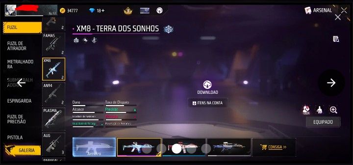 CONTA DE FF COM UMP ROXA XM8 ATRIBUTADA