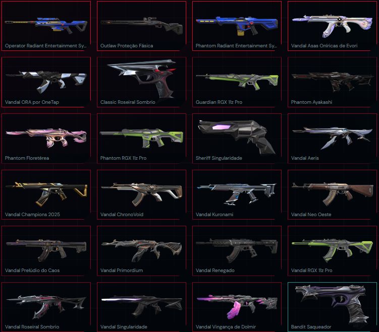 Conta Valorant VP 102.350 Skins 187 Facas 12 Agentes 24 Chaveiro 175 Rank Asc 1