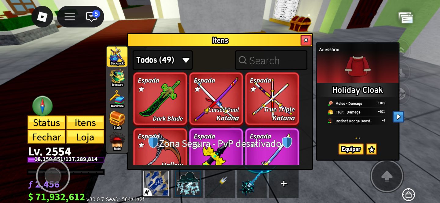 Conta blox fruits, Skin yoru v3 e varios itens raros