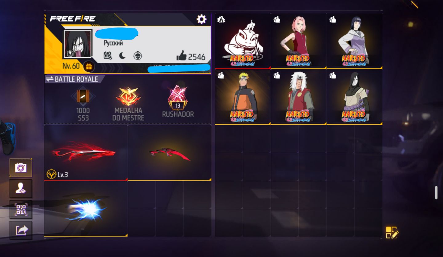 Conta de Free Fire Tudo do Naruto