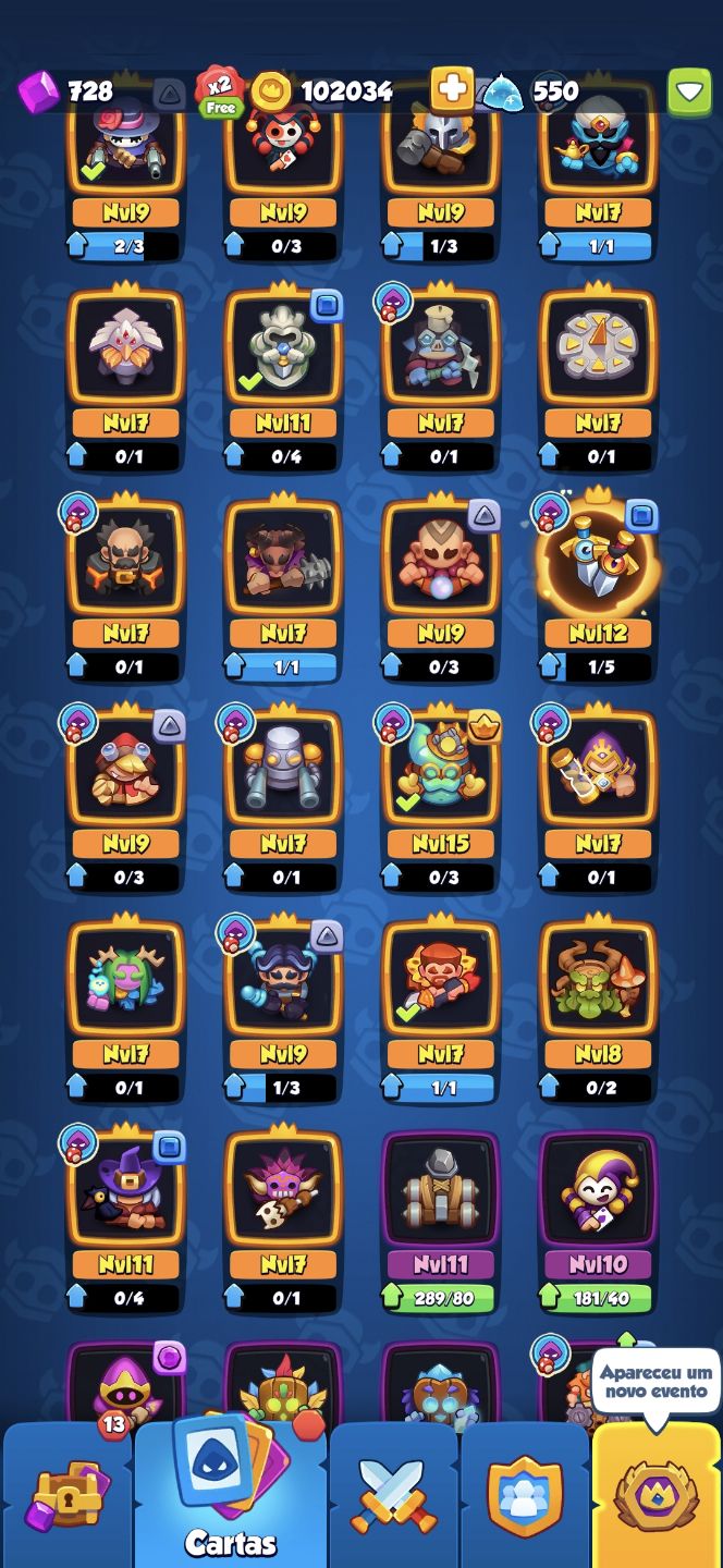 CONTA Rush Royale 2771% de critico panda full e lutador full