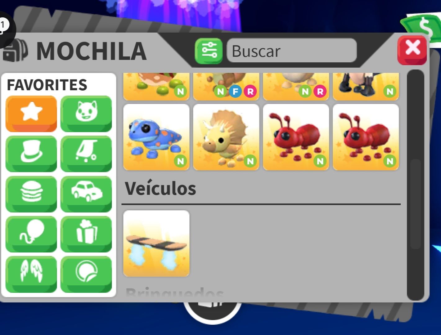 Pets e itens do jogo adopt me